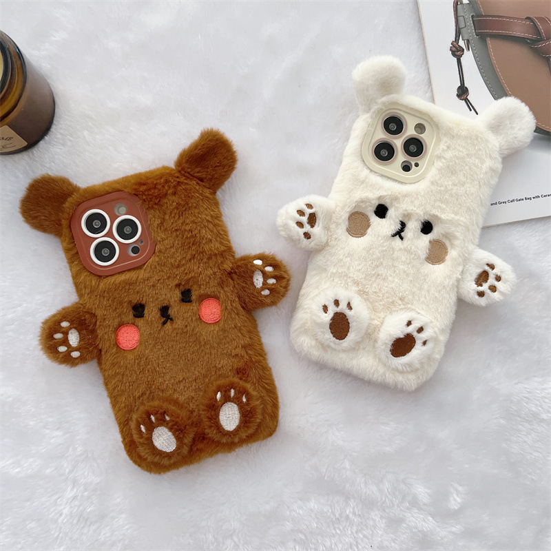 Phone Cases Iphone 16 Pro - Koreanische 3D Cartoon Bär Flauschige Plüsch