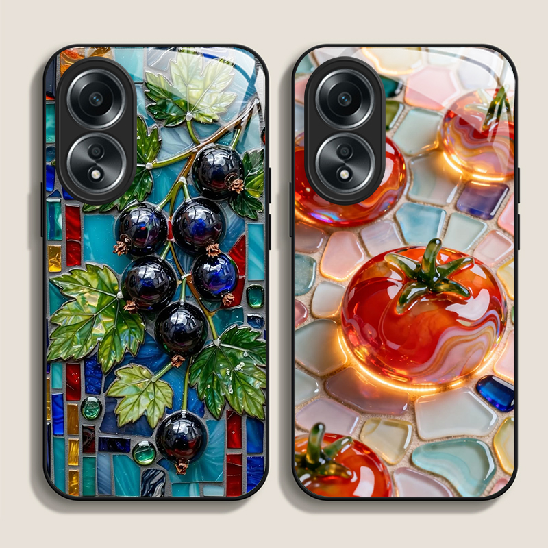 Phone Cases Realme - 2D Flache Ästhetische Marmor-Fruchtmuster-Hülle aus gehärtetem
