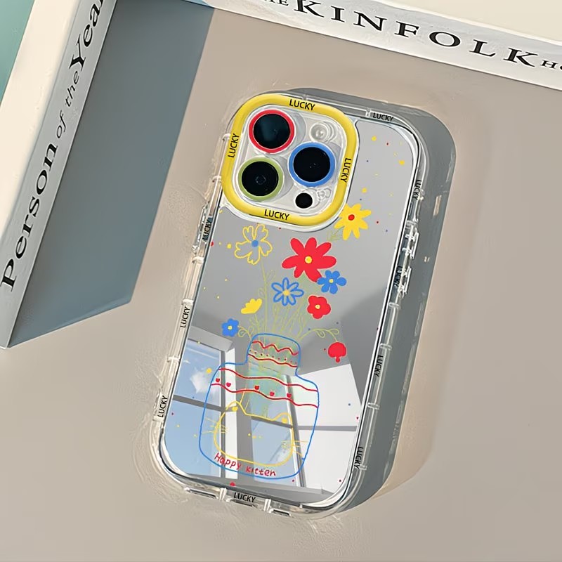 Phone Cases Xr Cute - Sommerliche Gänseblümchen-Katzen-Vasen-Design Spiegel-Handyhülle für iPhone 17
