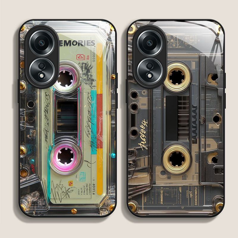 Phone Cases Realme - Einzigartige Kassetten-Design Kreative Gehärtete Glas-Handyhülle für